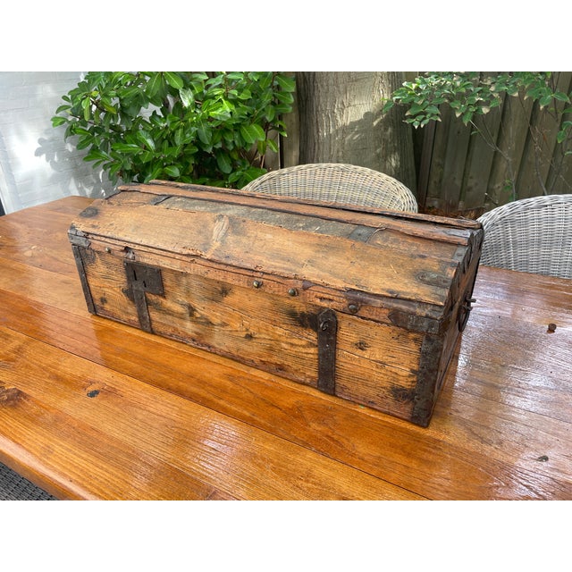 Antique French Wood Iron and Hide Chest For Sale - Image 15 of 15