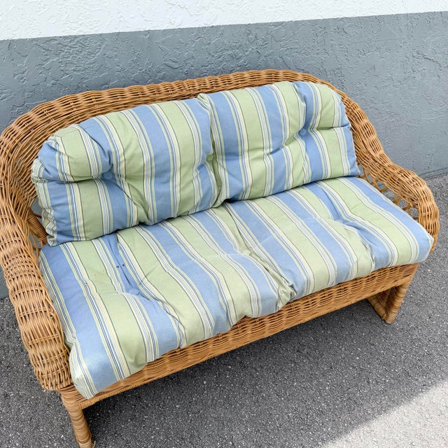 Vintage Boho Chic Woven Wicker Love Seat For Sale - Image 9 of 10