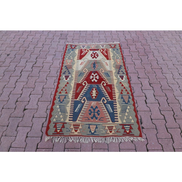 1990s Scandinavian Red Geometric Kelim Rug For Sale - Image 13 of 13