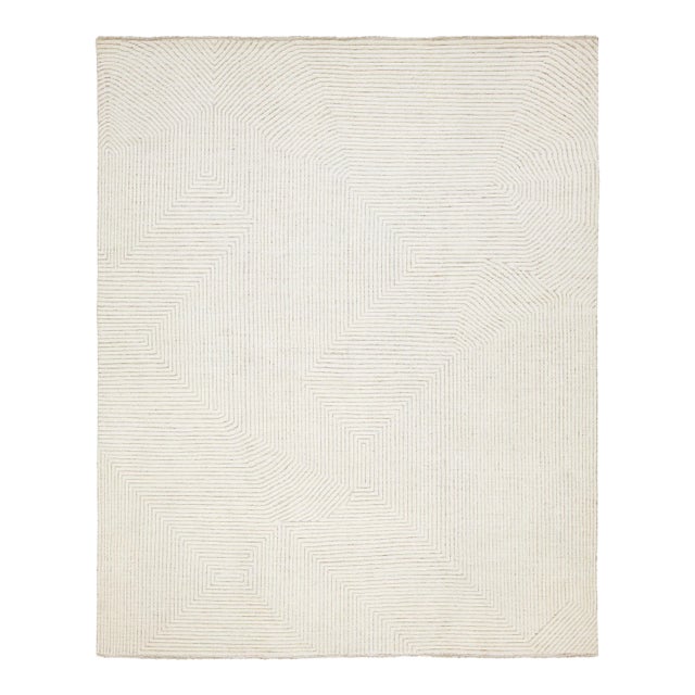 Modern Geometric Moroccan Style Wool Rug in Ivory For Sale