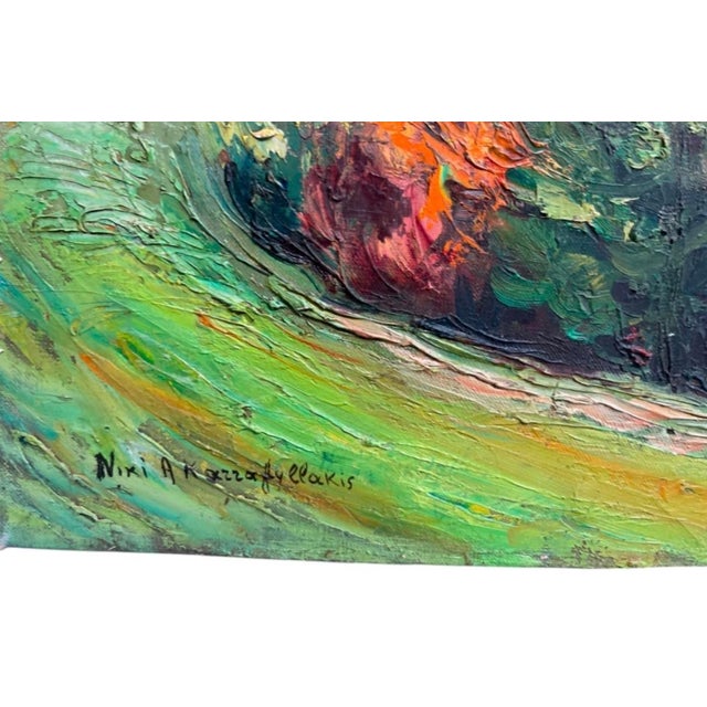 Wood 1960s Painting – Autumn Landscape Oil on Canvas Signed Niki A. Karagyllakis For Sale - Image 7 of 12
