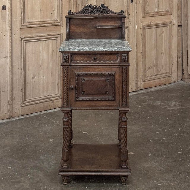 19th Century French Louis XVI Walnut Marble Top Nightstand For Sale - Image 4 of 16