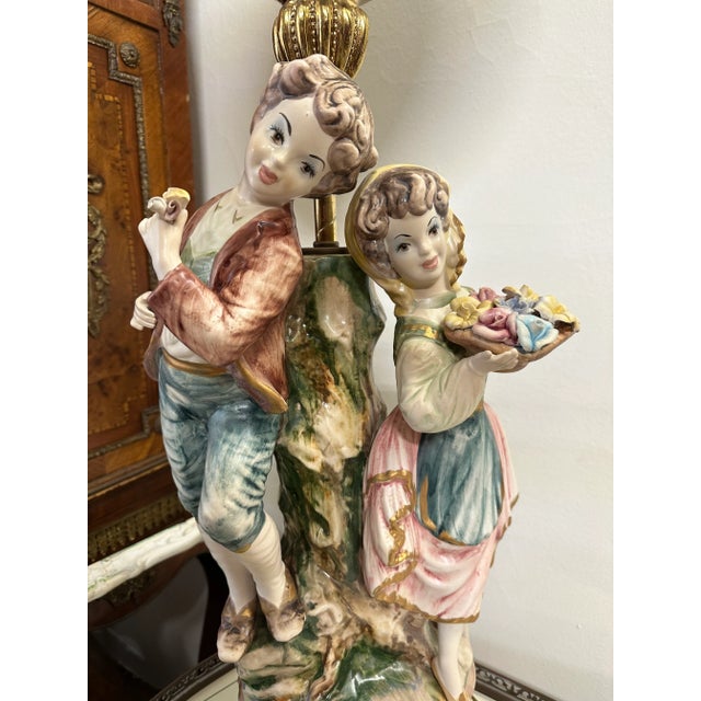 Huge Italian Capodimonte Porcelain Table Lamp Italy 40” in excellent shape for ages