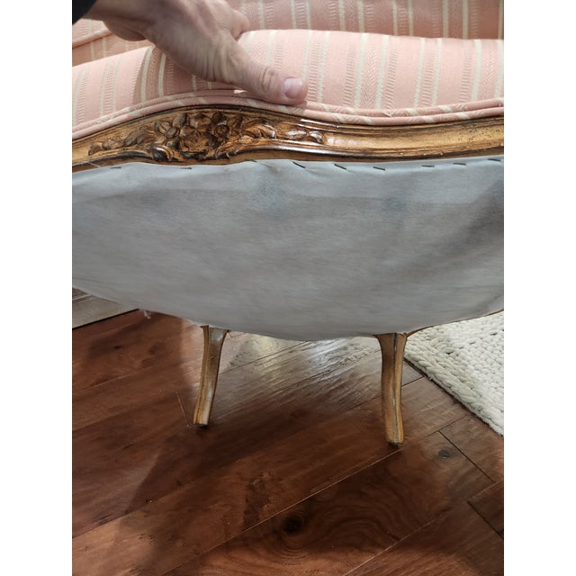 Blush Vintage Meyer Gunther Martini French-Style Bergère Chair in Blush Stripe For Sale - Image 8 of 10