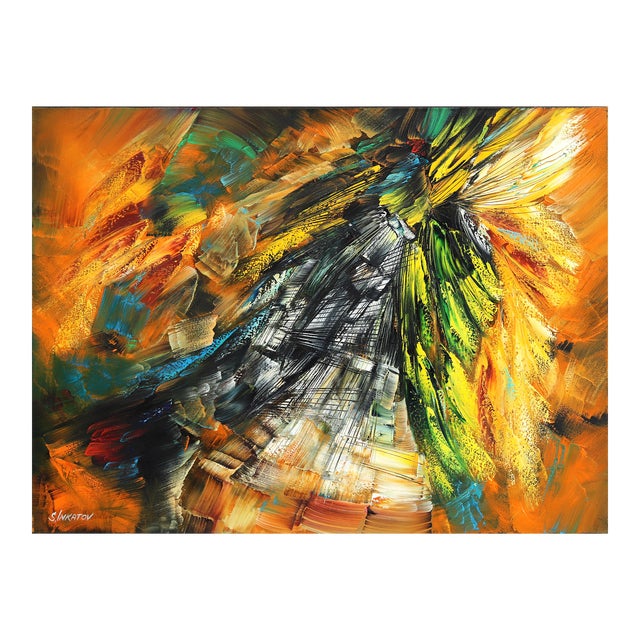 Golden Chrysanthemum - Colorful Textured Oil Painting Original Artwork by Sergei Inkatov For Sale