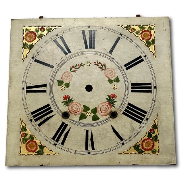 Wood Antique Early 19th Century American Hand Painted Wood Clock Dial From Pillar & Scroll Type Shelf Clock For Sale - Image 7 of 12