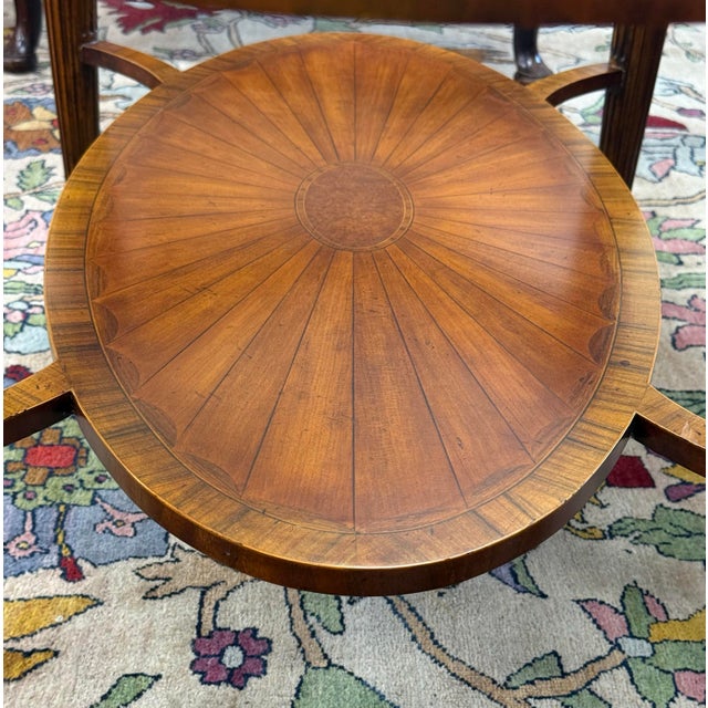 Maitland Smith Marquetry and Glass Oval Coffee Table For Sale - Image 10 of 11