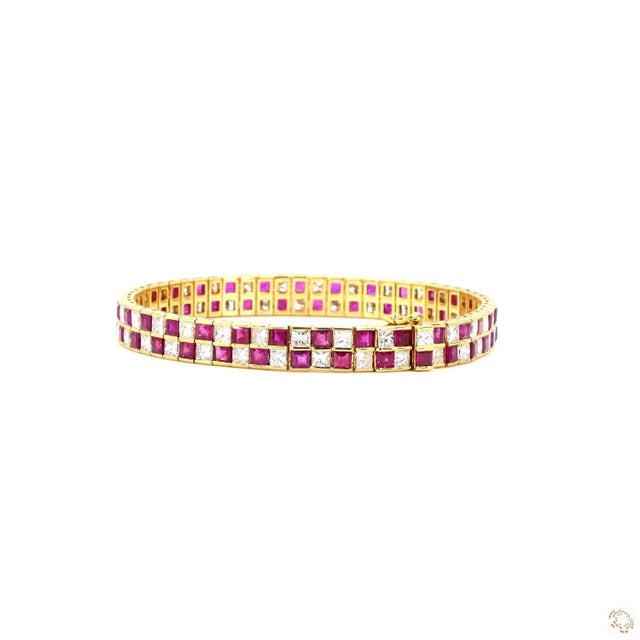 7.1 Carat Princess Cut Diamond Ruby Gold Bracelet For Sale In New York - Image 6 of 9
