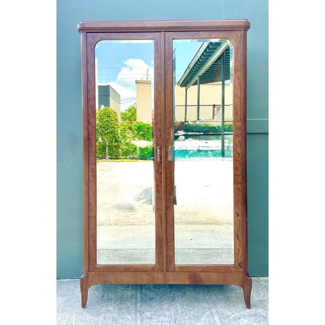 Art Deco Vintage French Empire Mahogany Mirrored Armoire For Sale - Image 3 of 10