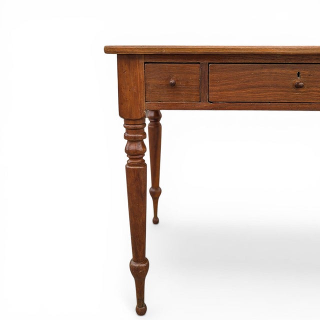 Traditional Antique Solid-Wood Writing Desk With Turned Legs and Drawer For Sale - Image 3 of 18
