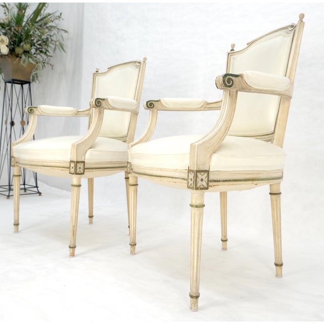 Pair of Directoire French Open Arms Painted Frames Arm Chairs For Sale - Image 12 of 13