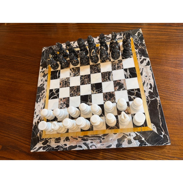 Italian Black and White Marble Chess Set, 1970s For Sale In Los Angeles - Image 6 of 7