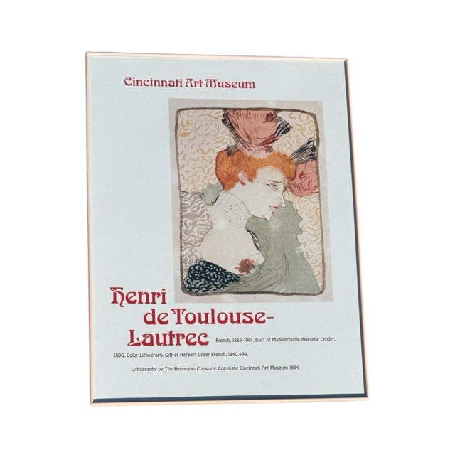 Toulouse-Lautrec 1990s Cincinnati Art Museum Framed Poster Advertising Henri De Toulouse-Lautrec (1864-1901), Bust of Mademoiselle Marcelle Lender For Sale - Image 4 of 9