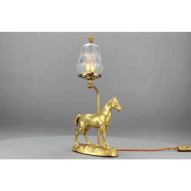 French Bronze Table Lamp with Horse Sculpture, 1950s For Sale - Image 4 of 18