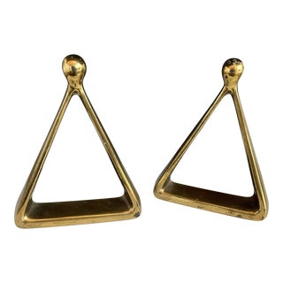 1950's Ben Seibel Jenfredware Triangular Brass Bookends - a Pair For Sale