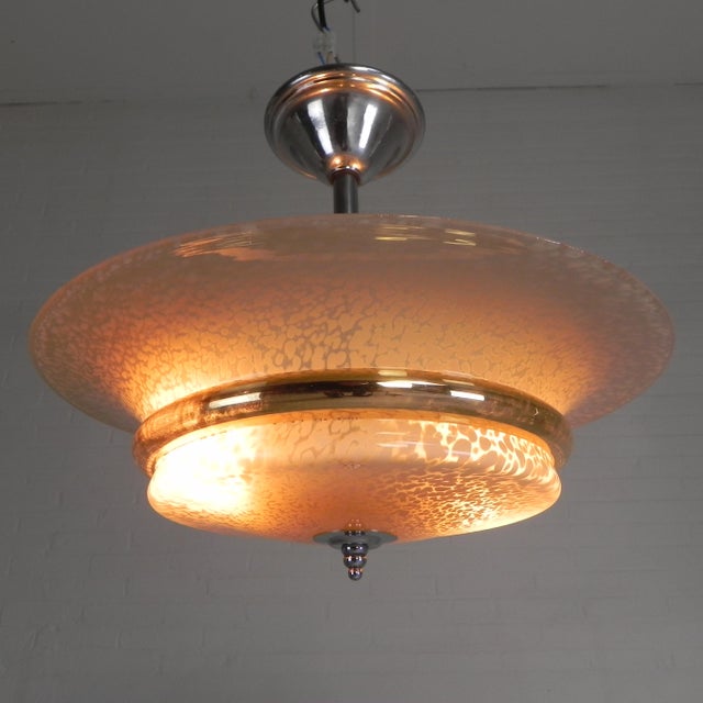 Art Deco Pendant Lamp with Glass Shade, 1930s For Sale - Image 3 of 12