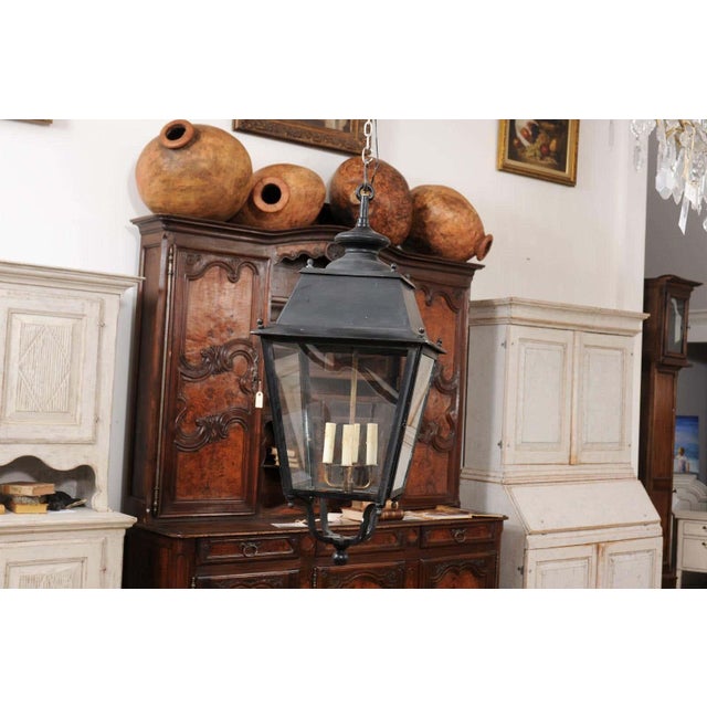 Early 20th Century French Iron and Glass Lantern, Wired for the USA For Sale In Atlanta - Image 6 of 12