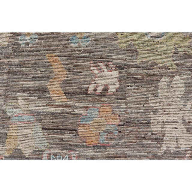 Textile Large Floral Designed Modern Oushak on a Brown-Gray Field and Cream Border For Sale - Image 7 of 12
