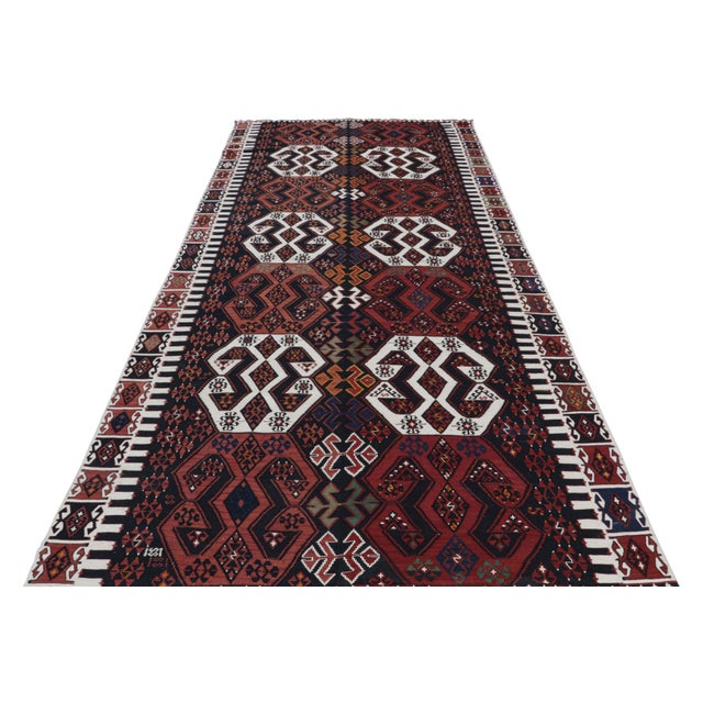 1950s Vintage Mid-Century Malatya Red and Off-White Wool Kilim Rug For Sale - Image 5 of 7