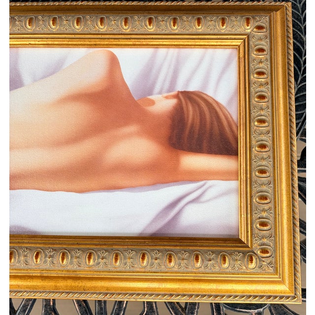 Traditional 1990s Reclining Nude Draped Art Print in Ornate Gilt Frame For Sale - Image 3 of 5