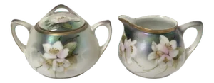 Antique Reinhold Schlegelmilch Floral Sugar and Creamer - Set of 2