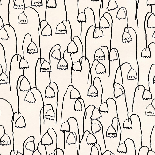 Contemporary Baby Bells Wallpaper by Susan Hable in Black / Off White For Sale - Image 3 of 3