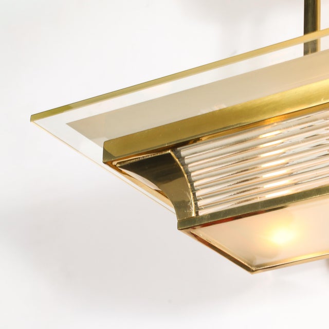 Atelier Petitot Art Deco Machine Age Polished Brass Glass Rod Chandelier by Petitot For Sale - Image 4 of 18