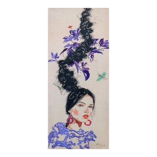 Purple Leaves - Large Colorful Surrealist Figurative Feminine Original Artwork by Carlos Gamez De Francisco For Sale