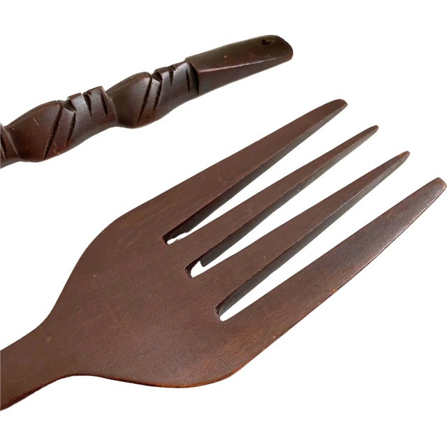 Vintage Wall Decor Large Wooden Fork Spoon Set- a Pair For Sale - Image 4 of 7