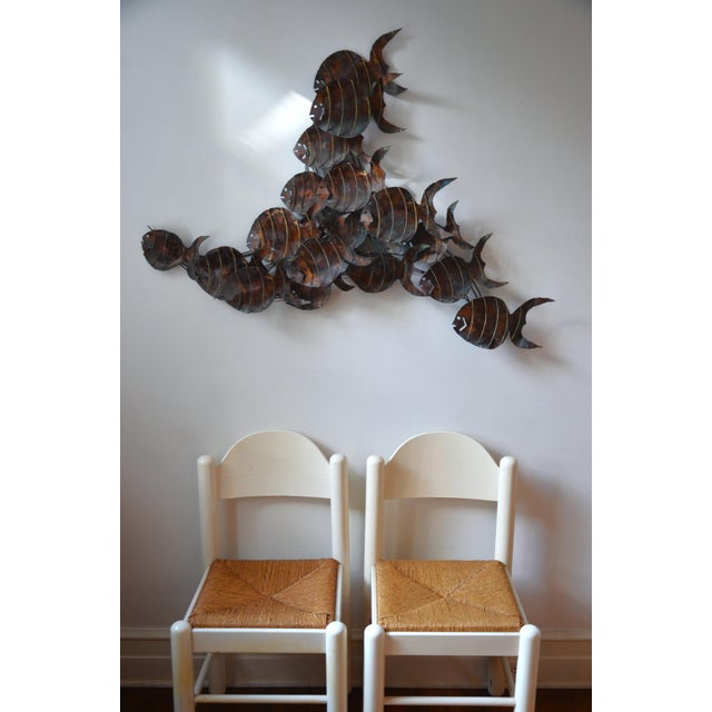 Mid-Century Modern Brutalist Torched Metal School of Fish Wall Sculpture For Sale - Image 3 of 7