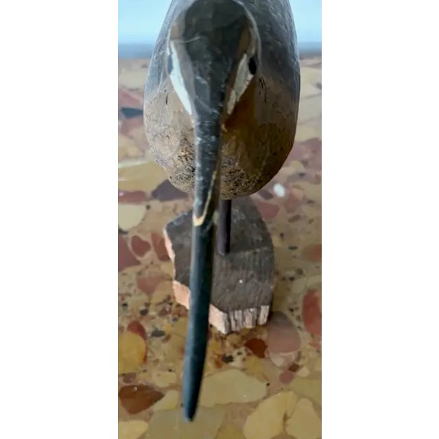 Brown Vintage Hand Carved and Painted Wooden Shorebird, Folk Art For Sale - Image 8 of 9