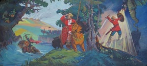 Soviet Fairytale Oil Painting, Ukrainian Art, Dragon Slayer 133-290
