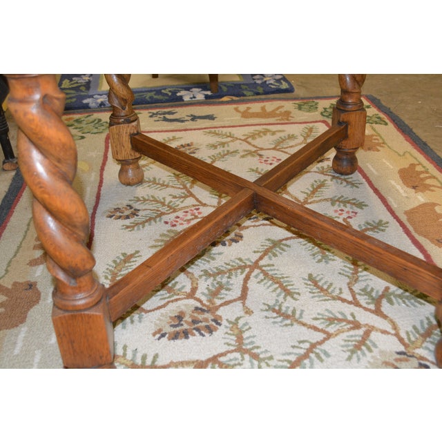 1930s Early 1900’s English Oak Barley Twist Draw - Leaf Dining Pub / Tavern Extending Table For Sale - Image 5 of 16