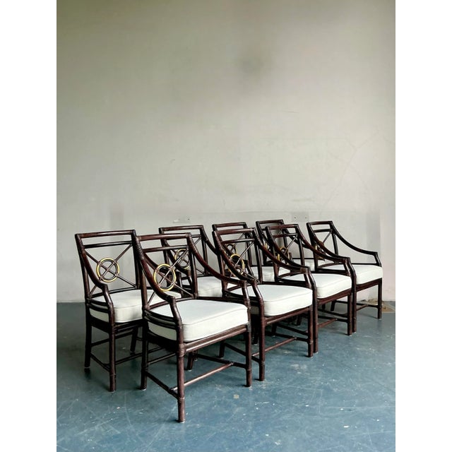 Vintage Coastal McGuire Target Back Rattan Dining Chairs - Set of 8 For Sale - Image 9 of 10