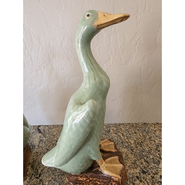 Celadon Vintage Chinese Celadon Glazed Ceramic Ducks, a Pair For Sale - Image 8 of 12