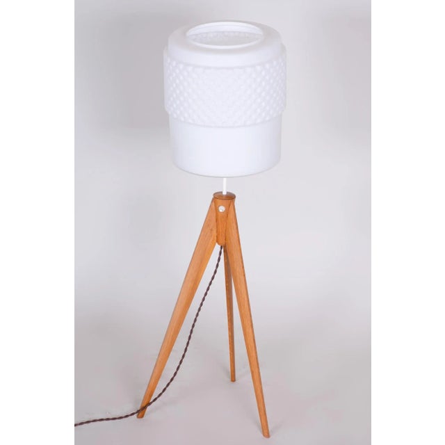 1950s Mid-Century Floor Lamp in Oak & Milk Glass attributed to Úluv, 1950s For Sale - Image 5 of 5