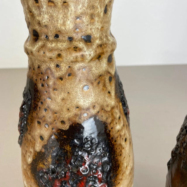 German Multi-Color Fat Lava Op Art Pottery Vase from Bay Ceramics, Set of 2 For Sale - Image 6 of 18
