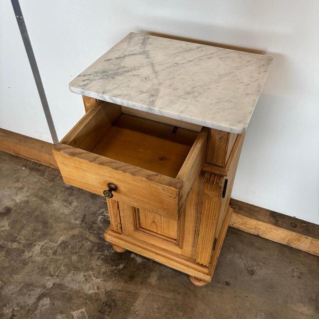 Antique Wilhelminian Side Table Cabinet in Softwood with Marble Top For Sale - Image 9 of 13