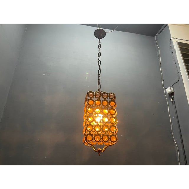 Pink Crystal and Bronze Pendant Light, 1960s For Sale - Image 6 of 11