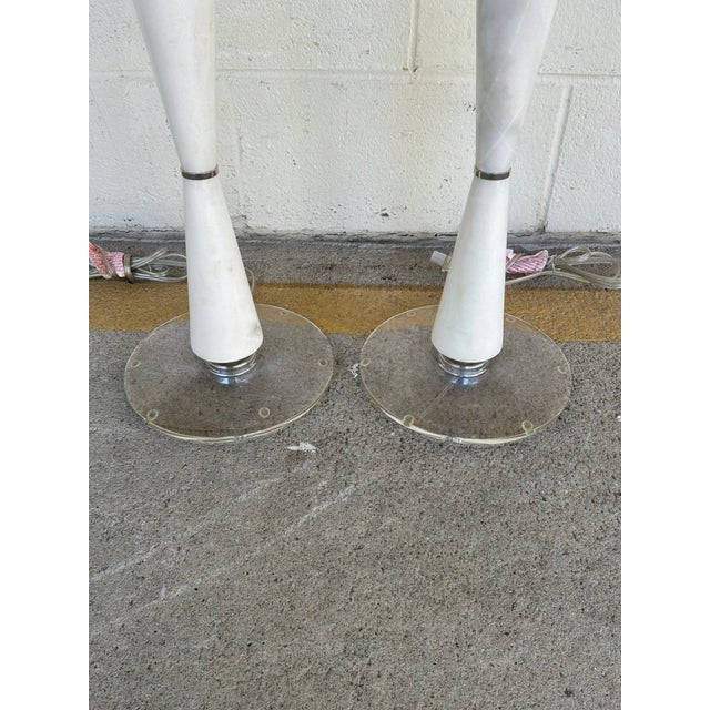 2020s Currey & Co Modern White Marble & Glass Lamps - Pair. For Sale - Image 5 of 5