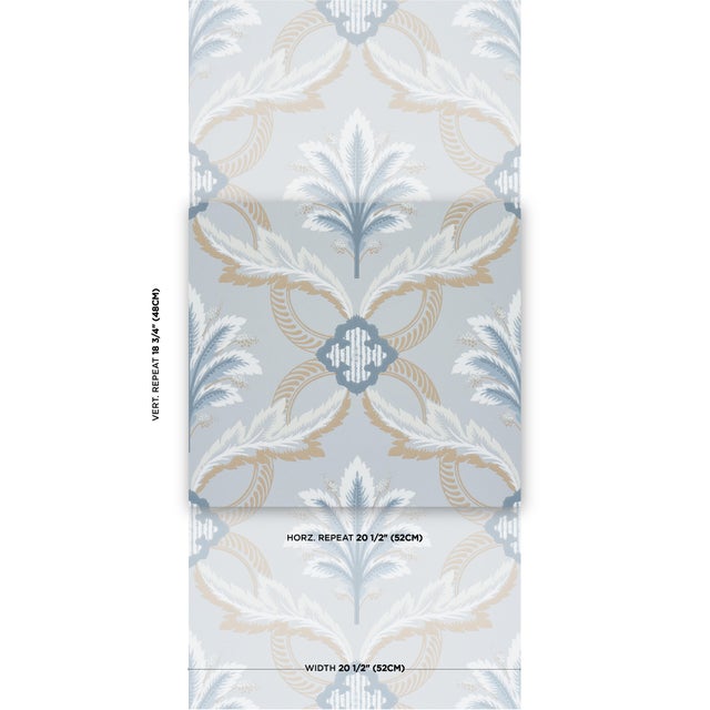 Soft and feathery, Front Waltz features a stylized trelliswork of leaves and flowers punctuated with romantic palm plumes....