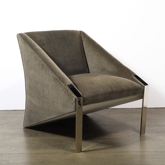 Mid-Century Angular Club Chairs W/ Polished Nickel Supports For Sale - Image 10 of 10
