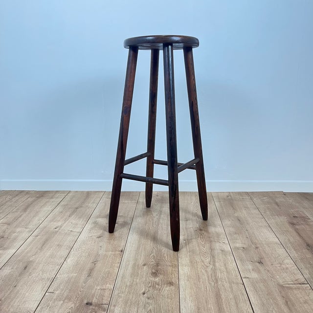 Brutalist French Bar Stool in Stained Oak, 1950s For Sale - Image 11 of 11