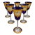 Tre Fuochi Venetian Glass Cobalt Blue 24k Gold Wine Glasses Set of 6 For Sale