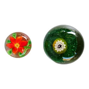 Late 20th Century Glass Millefiori & Red Poinsettia Paper Weight- Set of 2