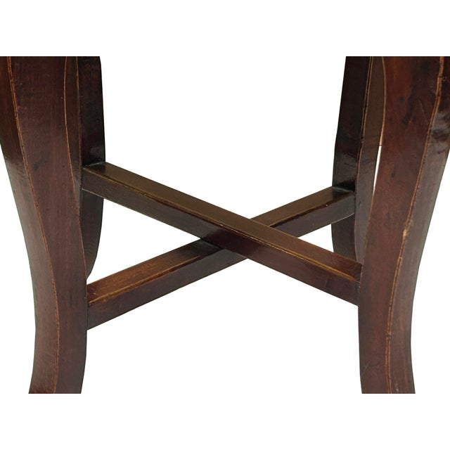 Vintage Oriental Brown Leather Top Round 4 Legs Stool Table For Sale - Image 4 of 8