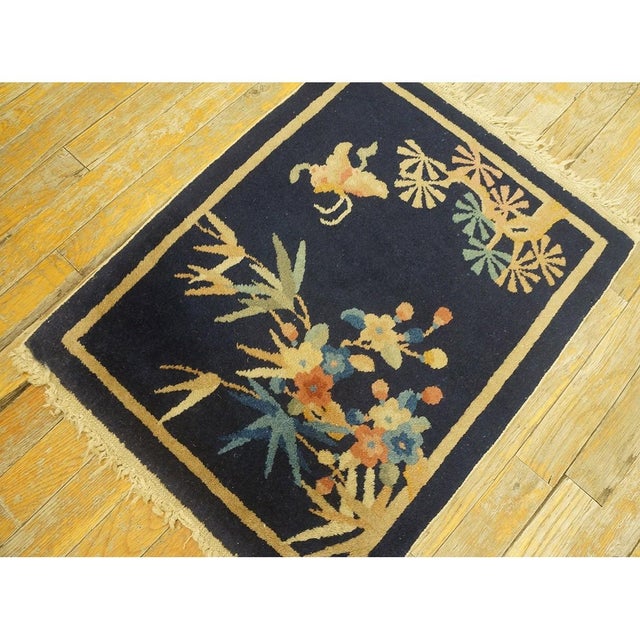 1920s Blue Foliate Antique Chinese Art Deco Rug 1'7'' X 2' Knotted Wool Carpet For Sale - Image 4 of 9
