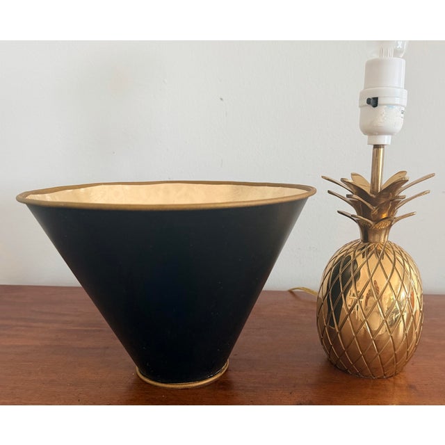Petite Brass Pineapple Lamp With Black Tole Shade For Sale - Image 4 of 8