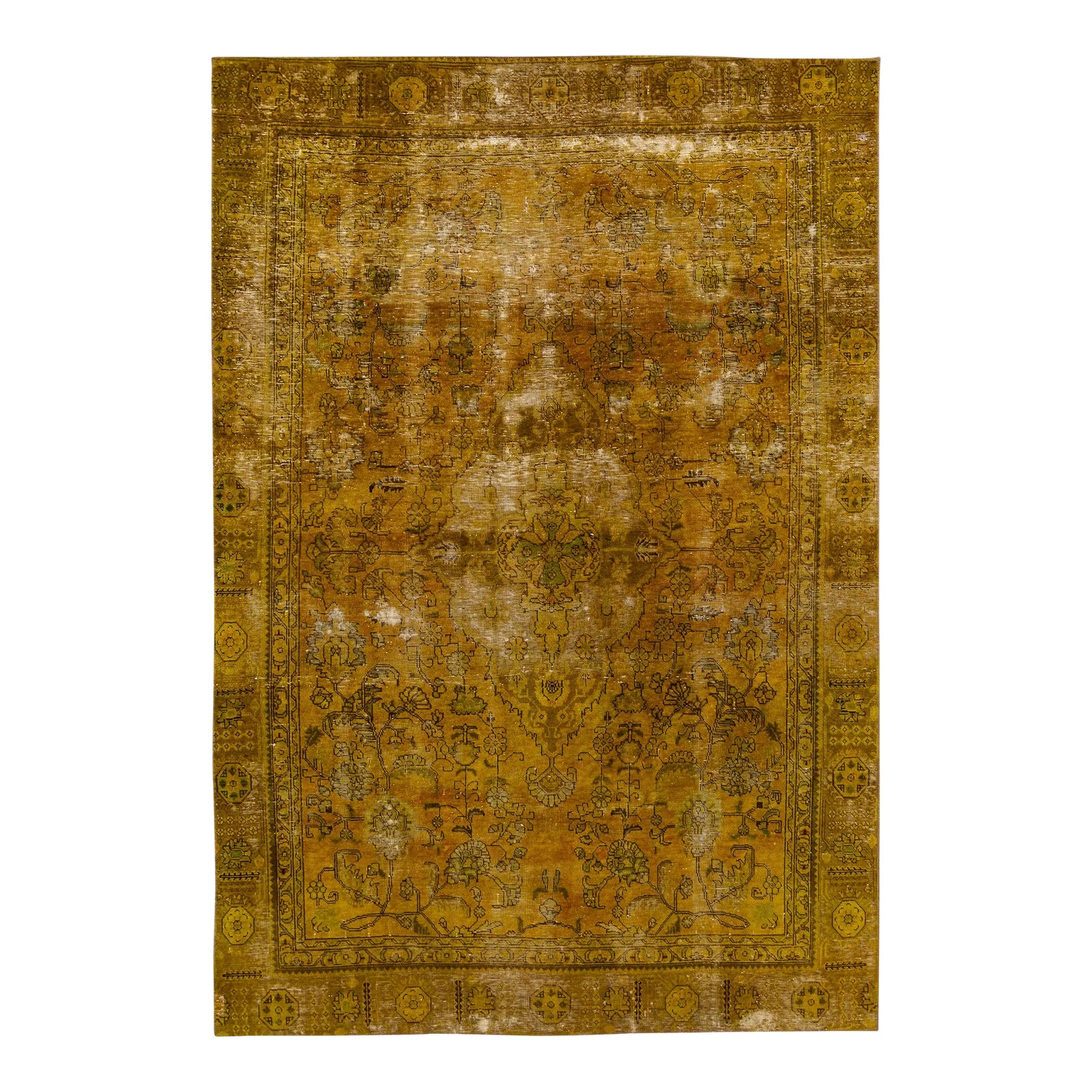 Goldenrod Vintage Distressed Handmade Medallion Wool Rug 6'6