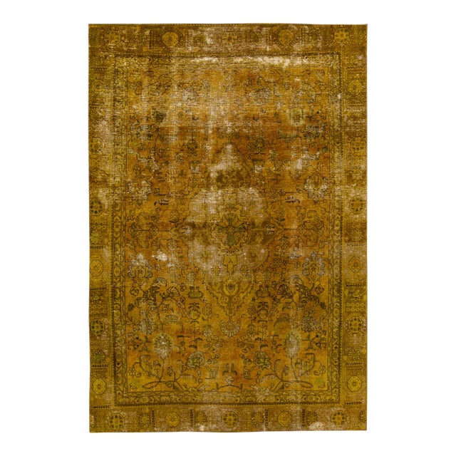Goldenrod Vintage Distressed Handmade Medallion Wool Rug 6'6" X 9'10" For Sale
